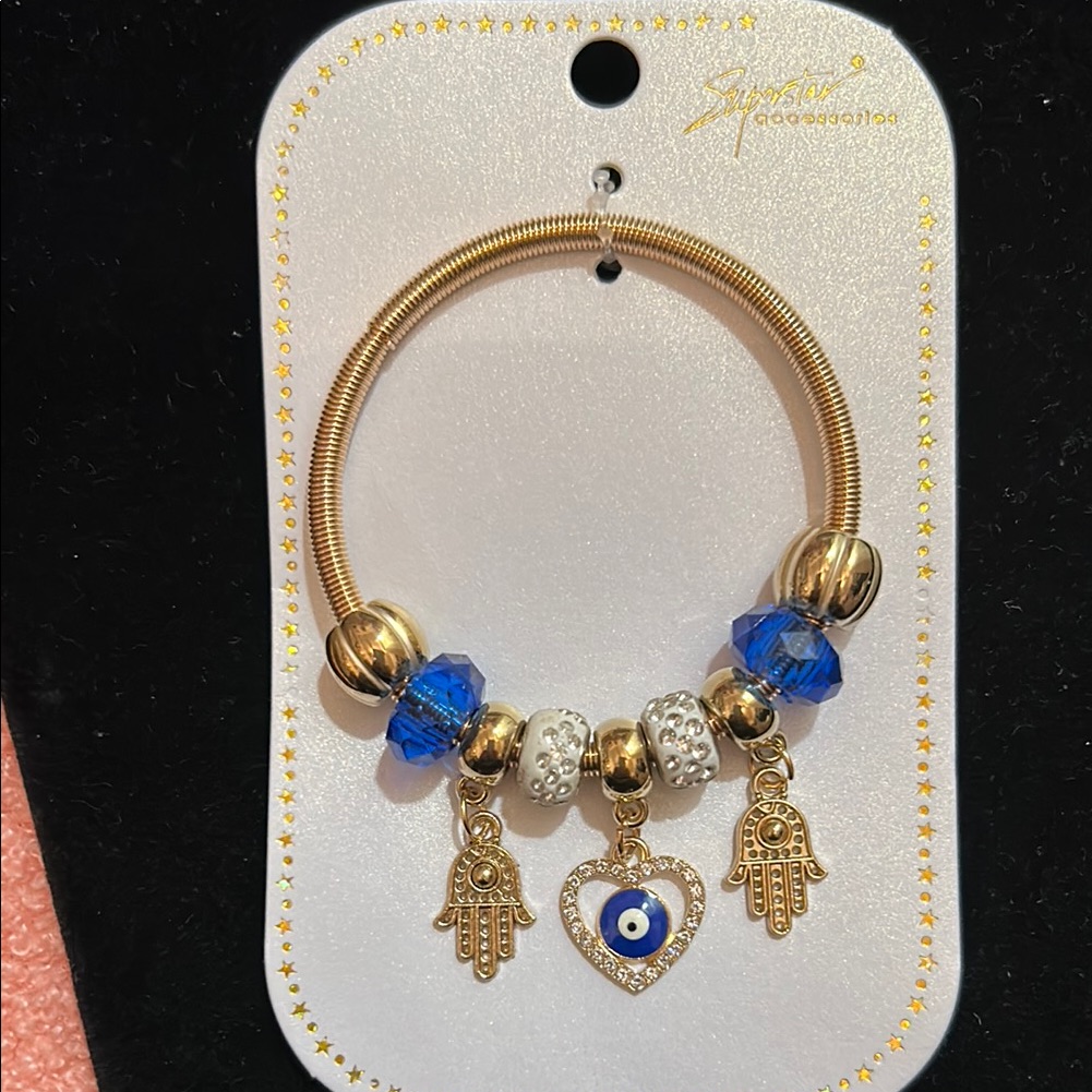 Gold And Blue Evil Eye Charm Bracelet